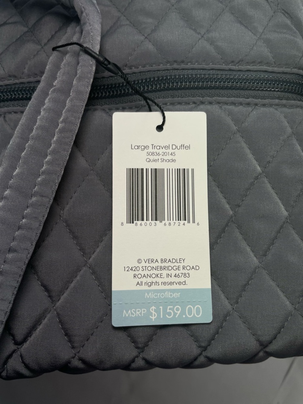 Vera Bradley Large Travel Duffel Bag Microfiber Quiet Shade Gray MSRP$159 NWT - Picture 10 of 10